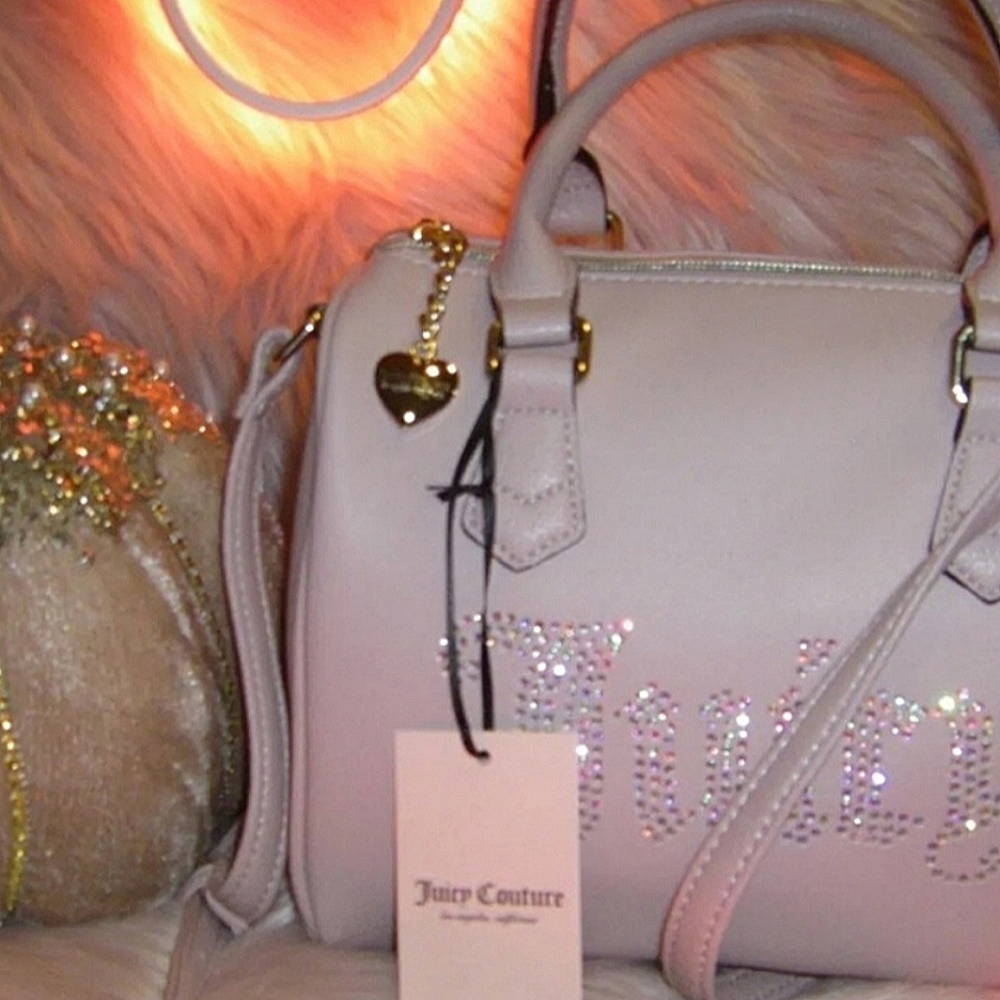 ⭐️🆕️Juicy Couture "Be Classic" Shine Rhinestone Glammed Satchel in Blush Pink - Picture 2 of 10